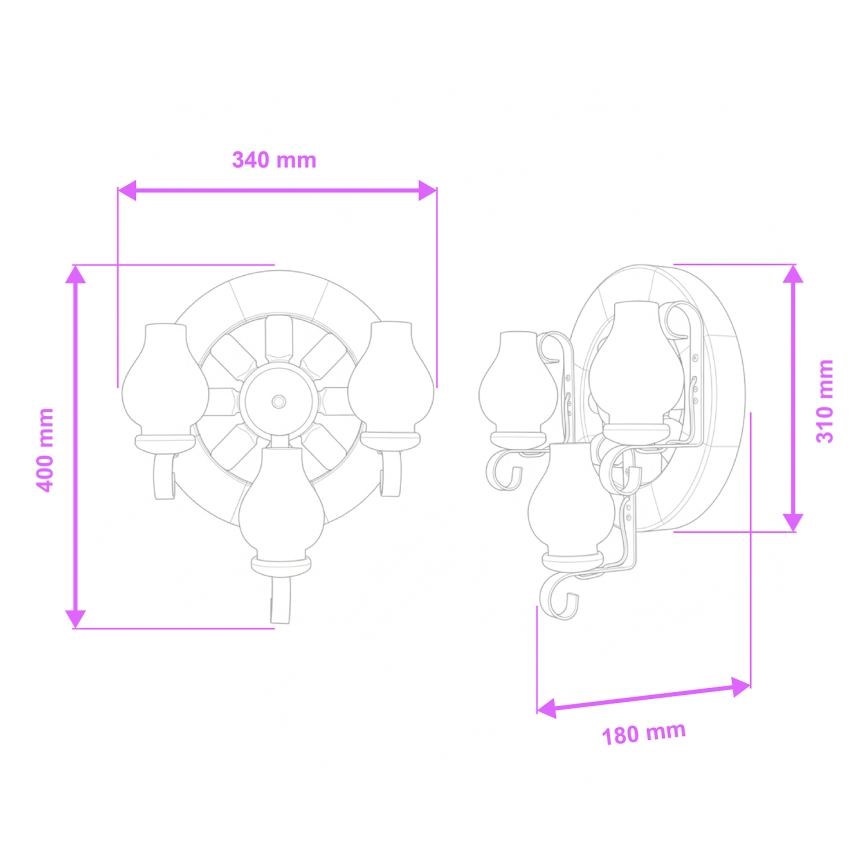 Brilagi - Iluminação de parede ROATA APLICA 3xE14/40W/230V faia