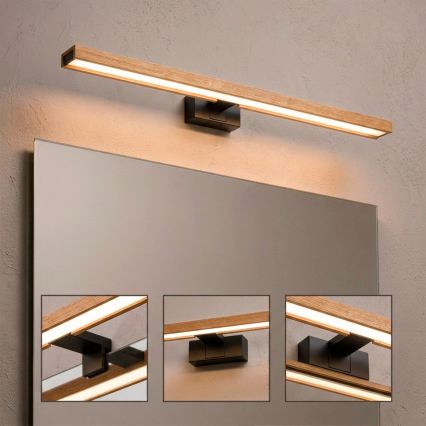 Brilagi - Iluminação LED para espelho de casa de banho 3 em 1 WOODY MIRROR LED/15W/230V 80 cm IP44 preto/carvalho