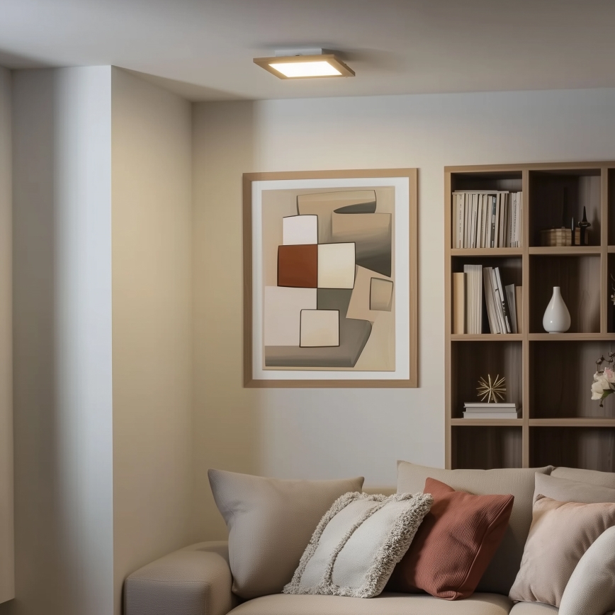 Brilagi - Iluminação de teto LED com regulação SLIMFRAME WOOD LED/25W/230V 34x34 cm 3000-6000K castanho + comando