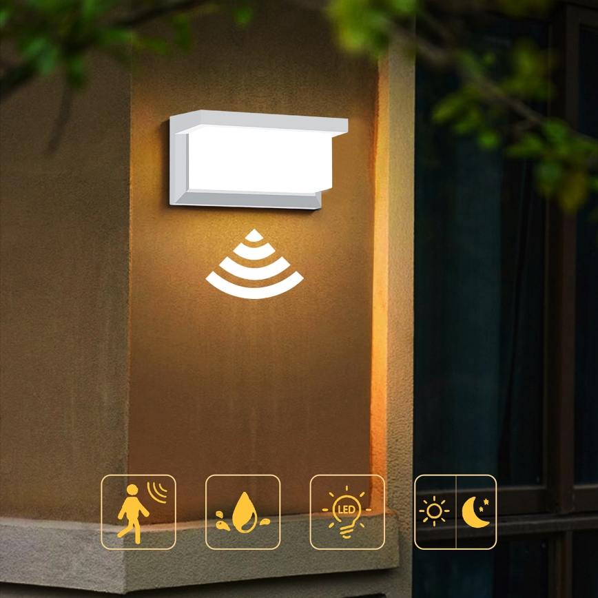 Brilagi - Iluminação LED de parede exterior com sensor BRICKY LED/12W/230V branco IP54