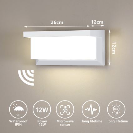 Brilagi - Iluminação LED de parede exterior com sensor BRICKY LED/12W/230V branco IP54