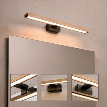 Brilagi - Iluminação LED para espelho de casa de banho 3 em 1 WOODY MIRROR LED/12W/230V 60 cm IP44 preto/carvalho