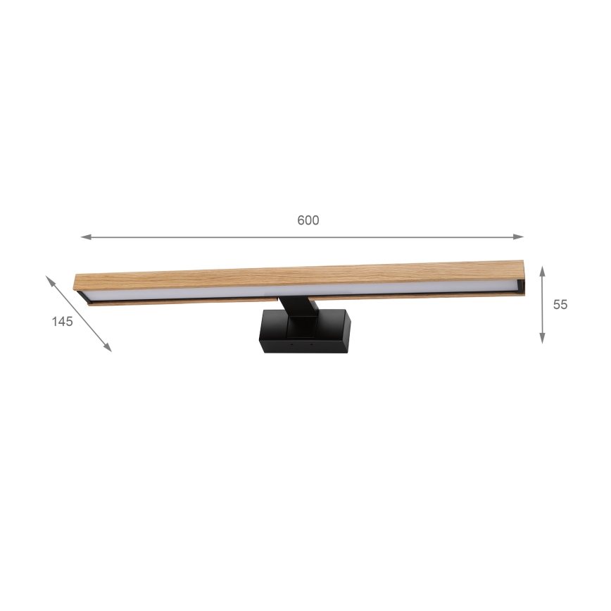 Brilagi - Iluminação LED para espelho de casa de banho 3 em 1 WOODY MIRROR LED/12W/230V 60 cm IP44 preto/carvalho