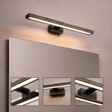 Brilagi - Iluminação LED para espelho de casa de banho 3 em 1 WOODY MIRROR LED/12W/230V IP44 preto/carvalho nogueira