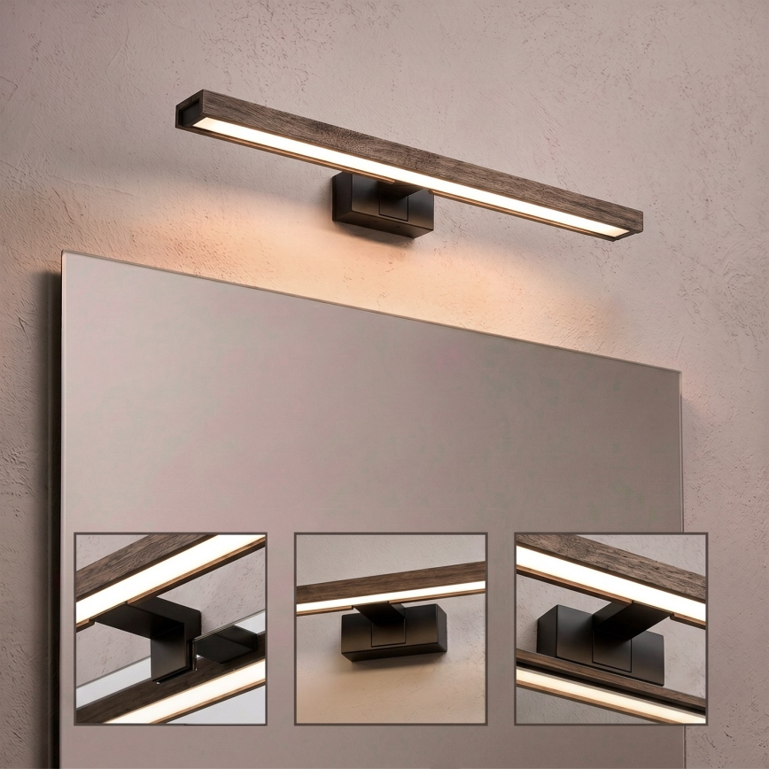 Brilagi - Iluminação LED para espelho de casa de banho 3 em 1 WOODY MIRROR LED/12W/230V IP44 preto/carvalho nogueira