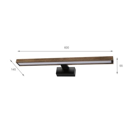 Brilagi - Iluminação LED para espelho de casa de banho 3 em 1 WOODY MIRROR LED/12W/230V IP44 preto/carvalho nogueira