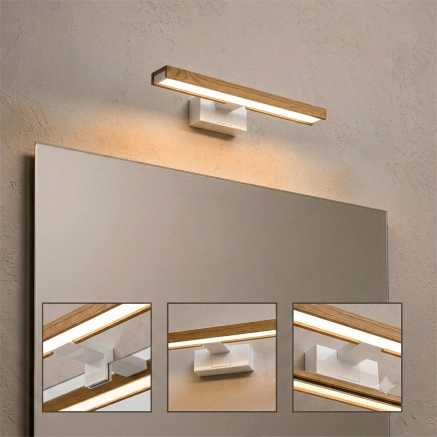 Brilagi - Iluminação LED para espelho de casa de banho 3 em 1 WOODY MIRROR LED/8W/230V 40 cm IP44 branco/carvalho