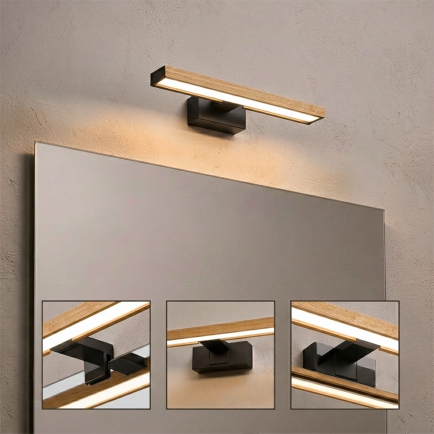 Brilagi - Iluminação LED 3 em 1 para espelho de casa de banho WOODY MIRROR LED/8W/230V IP44 preto/carvalho