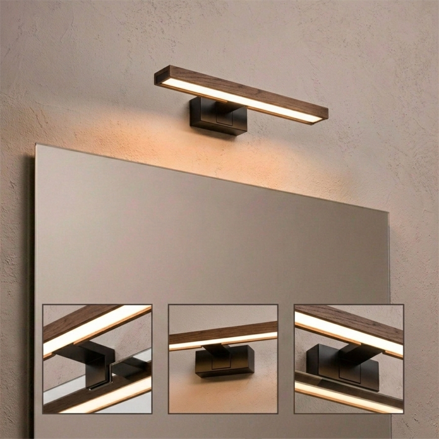 Brilagi - Iluminação LED para espelho de casa de banho 3 em 1 WOODY MIRROR LED/8W/230V 40 cm IP44 preto/carvalho nogueira