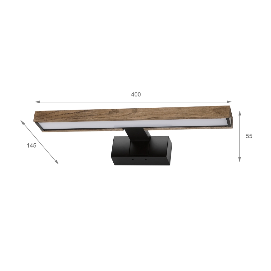 Brilagi - Iluminação LED para espelho de casa de banho 3 em 1 WOODY MIRROR LED/8W/230V 40 cm IP44 preto/carvalho nogueira