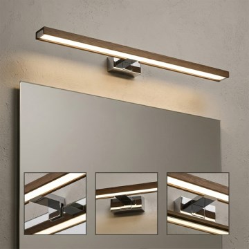 BRILAGI - Iluminação LED para espelho de casa de banho WOODY MIRROR 3v1 LED/15W/230V 80 cm IP44 cromado brilhante/carvalho nogueira