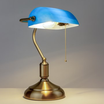 Brilagi - Lâmpada de mesa BANK OFFICE 1xE27/60W/230V latão/azul