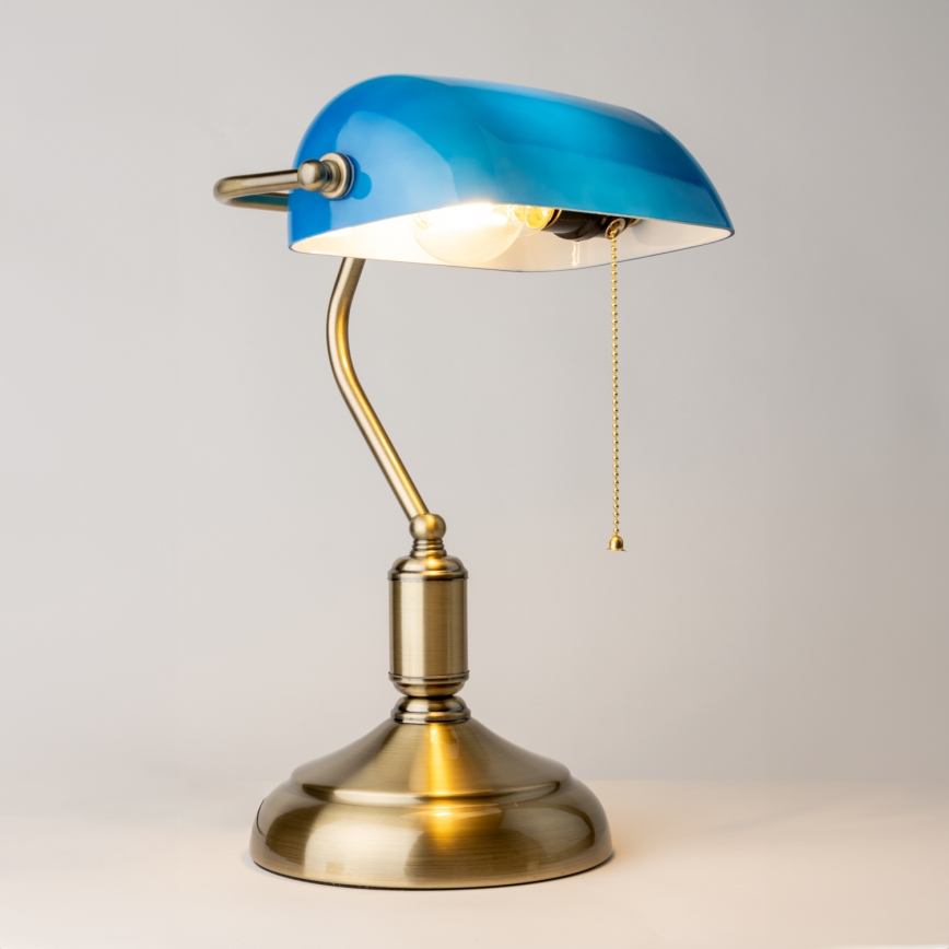 Brilagi - Lâmpada de mesa BANK OFFICE 1xE27/60W/230V latão/azul