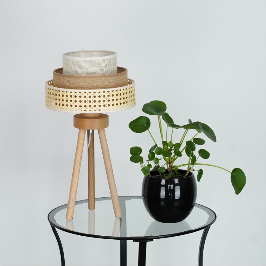 Brilagi - Lâmpada de mesa CEDAR LUNETA 1xE27/15W/230V rattan/marrom/cru