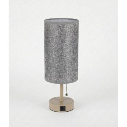 Brilagi - Lâmpada de mesa com porta USB TABLON 1xE27/25W/230V bege/cinzenta