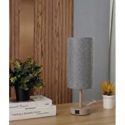 Brilagi - Lâmpada de mesa com porta USB TABLON 1xE27/25W/230V bege/cinzenta