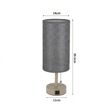 Brilagi - Lâmpada de mesa com porta USB TABLON 1xE27/25W/230V bege/cinzenta