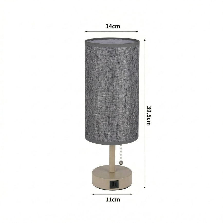 Brilagi - Lâmpada de mesa com porta USB TABLON 1xE27/25W/230V bege/cinzenta