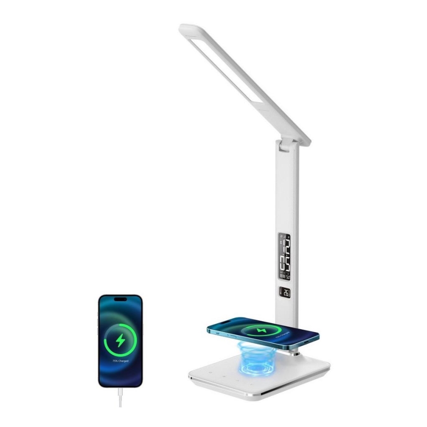 Brilagi - Lâmpada de mesa LED regulável com carregamento sem fio QI e USB REGINA LED/8,5W/230V branca