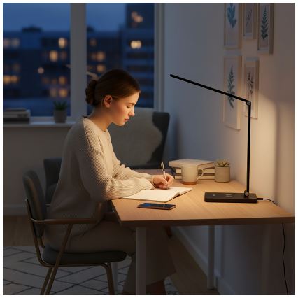 Brilagi - Candeeiro de secretária LED regulável com controlo tátil e carregamento sem fios QI MODO CHARGE LED/7W/5V 3000/4000/6000K preto