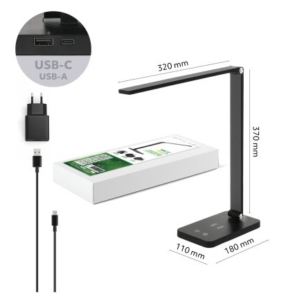 Brilagi - Candeeiro de secretária LED regulável com controlo tátil e carregamento sem fios QI MODO CHARGE LED/7W/5V 3000/4000/6000K preto