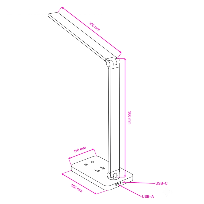 Brilagi - Candeeiro de secretária LED regulável com controlo tátil e carregamento sem fios QI MODO CHARGE LED/7W/5V 3000/4000/6000K preto