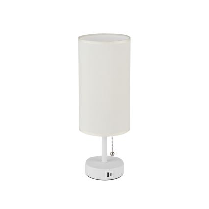 Brilagi - Lâmpada de mesa TABLON com porta USB 1xE27/25W/230V branco/creme