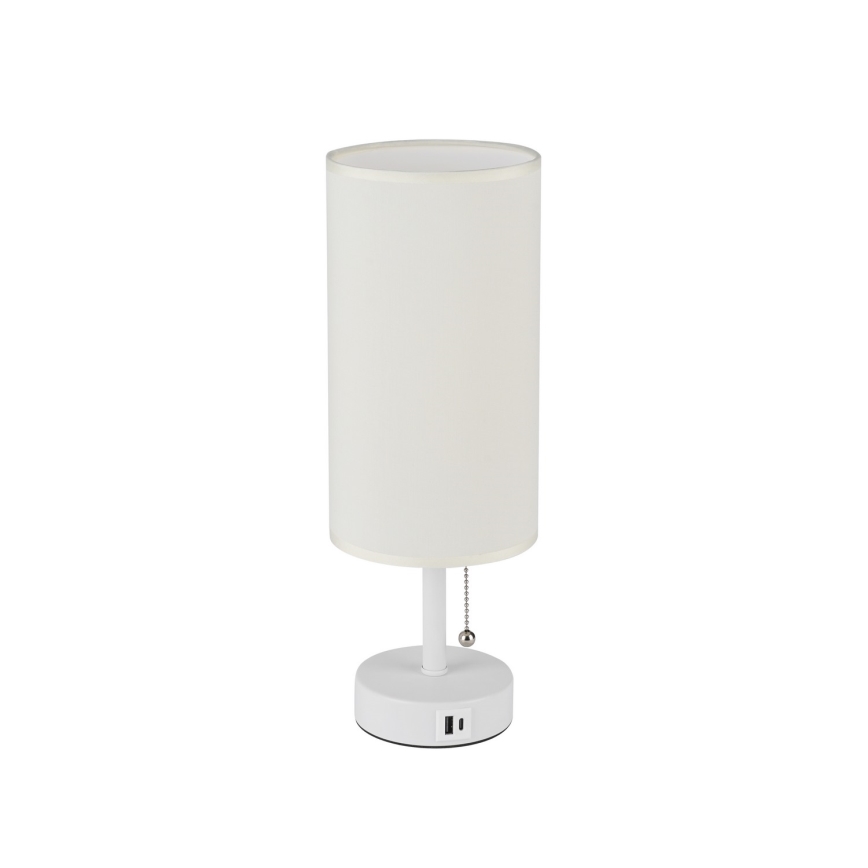 Brilagi - Lâmpada de mesa TABLON com porta USB 1xE27/25W/230V branco/creme