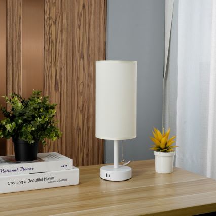 Brilagi - Lâmpada de mesa TABLON com porta USB 1xE27/25W/230V branco/creme