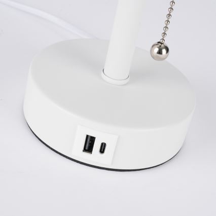 Brilagi - Lâmpada de mesa TABLON com porta USB 1xE27/25W/230V branco/creme