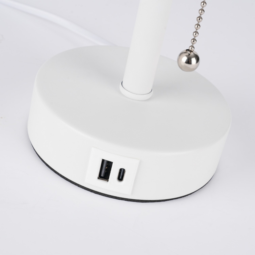 Brilagi - Lâmpada de mesa TABLON com porta USB 1xE27/25W/230V branco/creme