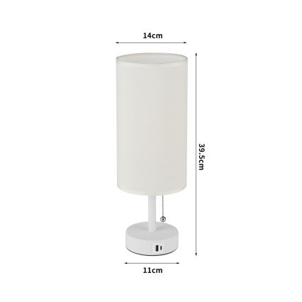 Brilagi - Lâmpada de mesa TABLON com porta USB 1xE27/25W/230V branco/creme
