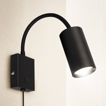 Brilagi - Lâmpada de parede flexível com interruptor SELE 1xGU10/30W/230V preta