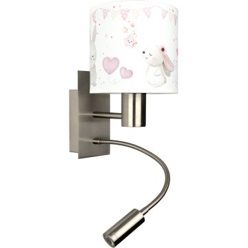 Brilagi - Lâmpada de parede flexível infantil LED BOBO 1xE27/25W/230V + LED/3W cromo fosco/creme/coelhinhos