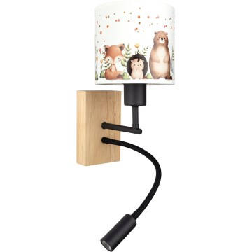 Brilagi - Lâmpada de parede flexível LED infantil BOBO WOOD 1xE27/25W/230V + LED/3W carvalho/preto/branco/animais