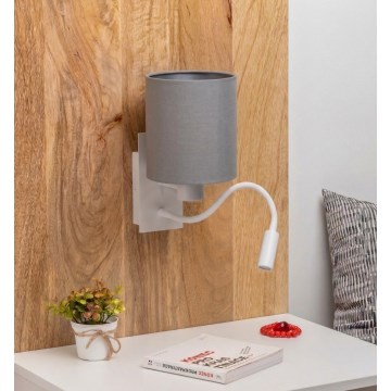 Brilagi - Lâmpada de parede flexível LED NUBILA 1xE27/25W/230V + LED/3W branco/cinzento claro