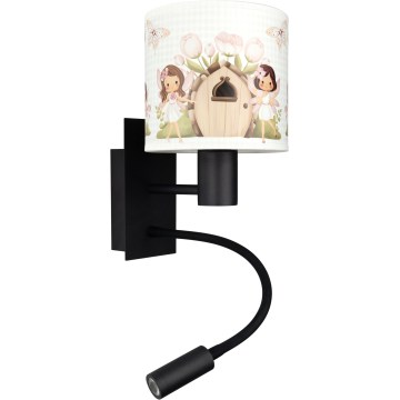 Brilagi - Lâmpada de parede infantil flexível LED BOBO 1xE27/25W/230V + LED/3W preta/branca/rosa/fadas
