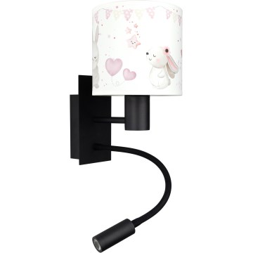 Brilagi - Lâmpada de parede infantil flexível LED BOBO 1xE27/25W/230V + LED/3W preta/creme/coelhinhos