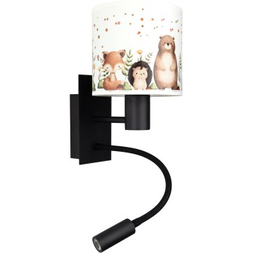 Brilagi - Lâmpada de parede infantil flexível LED BOBO 1xE27/25W/230V + LED/3W preto/branco/com motivos de animais