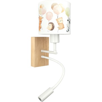 Brilagi - Lâmpada de parede infantil LED flexível BOBO WOOD 1xE27/25W/230V + LED/3W carvalho/branco/animais