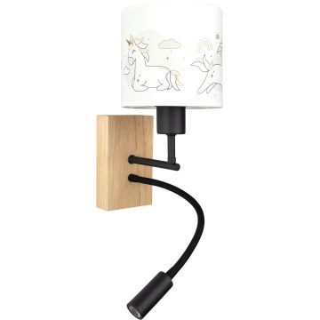 Brilagi - Lâmpada de parede infantil LED flexível BOBO WOOD 1xE27/25W/230V + LED/3W carvalho/preto/branco/unicórnios