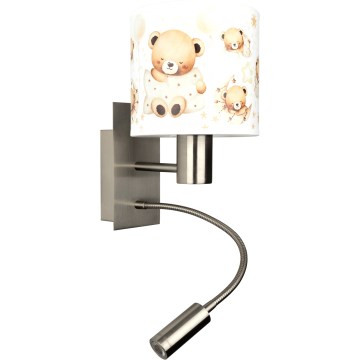 Brilagi - Lâmpada de parede LED flexível infantil BOBO 1xE27/25W/230V + LED/3W cromado fosco/branco/ursinhos