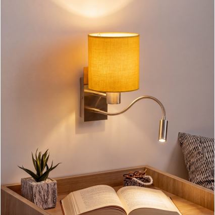 Brilagi - Aplique de parede LED flexível NUBILA 1x E27 (25W/230V) + LED integrado 3W, cromo fosco/amarelo