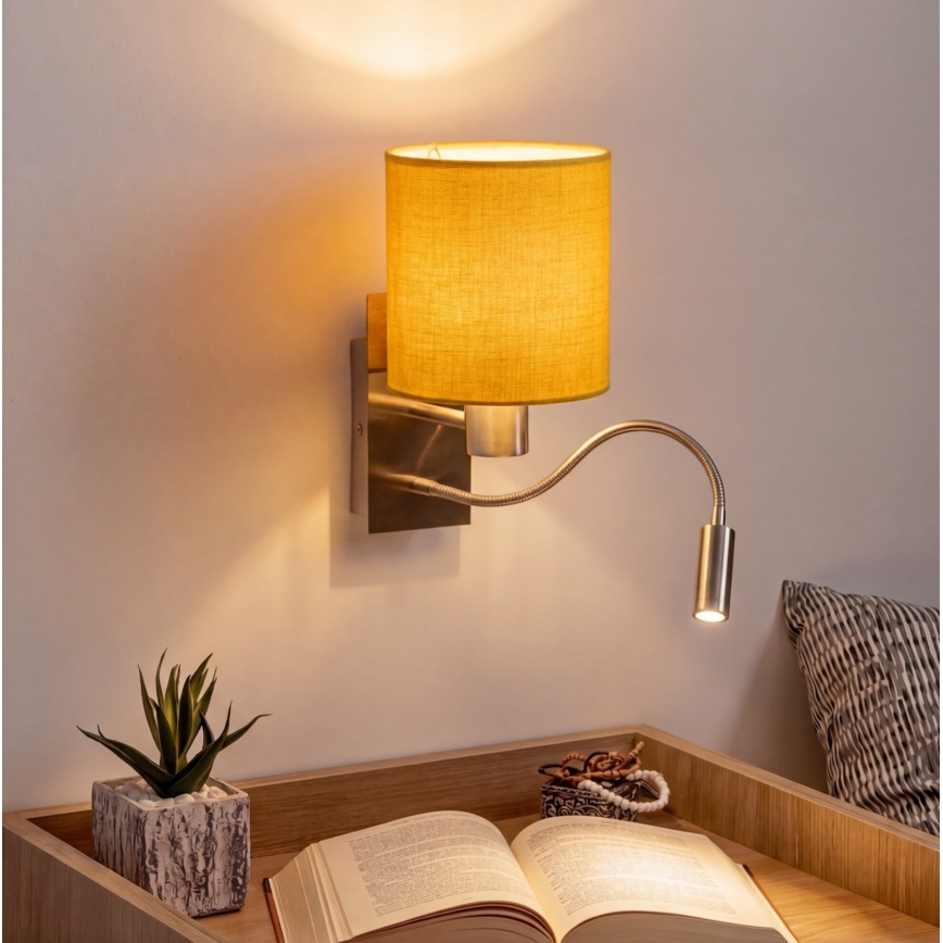Brilagi - Aplique de parede LED flexível NUBILA 1x E27 (25W/230V) + LED integrado 3W, cromo fosco/amarelo