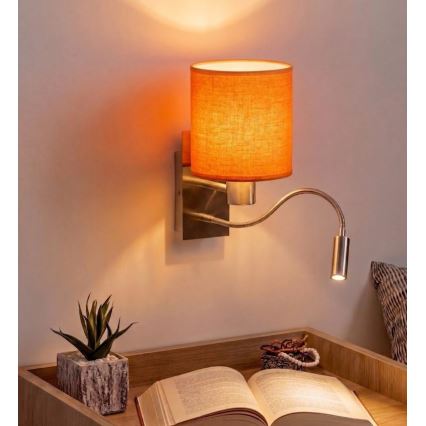 Brilagi - Candeeiro de parede LED flexível NUBILA 1xE27/25W/230V + LED/3W cromo mate/laranja