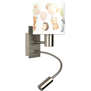 Brilagi - Lâmpada de parede LED infantil flexível BOBO 1xE27/25W/230V + LED/3W cromo mate/branco/animais