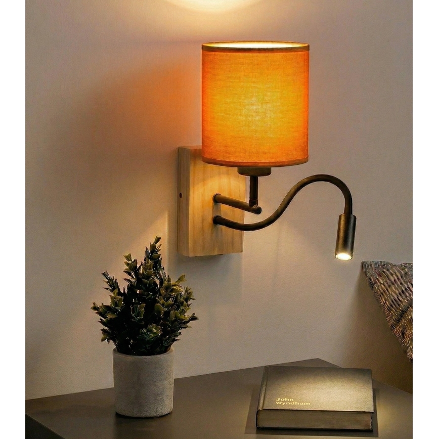 Brilagi - Aplique de parede LED flexível NUBILA WOOD 1xE27/25W/230V + LED/3W carvalho/preto/laranja