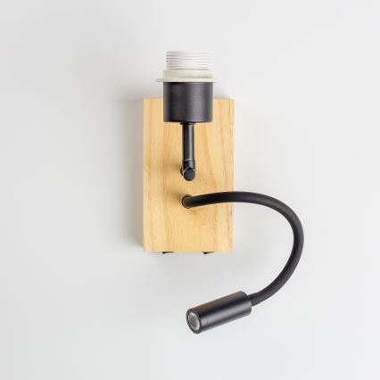 Brilagi - Aplique de parede LED flexível NUBILA WOOD 1xE27/25W/230V + LED/3W carvalho/preto/laranja
