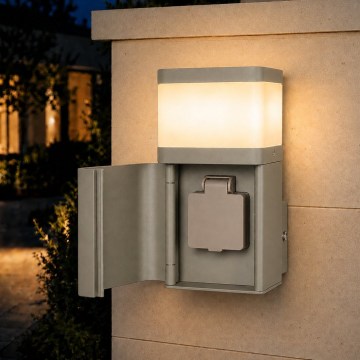 BRILAGI - Lâmpada de parede para exterior com tomada SCHUKO PILLAR 1xG9/11W/230V IP44 cinzenta