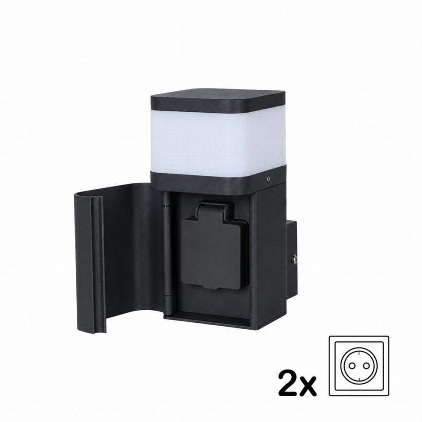 BRILAGI - Luminária de parede para exterior com tomada SCHUKO PILLAR 1xG9/11W/230V IP44 preta